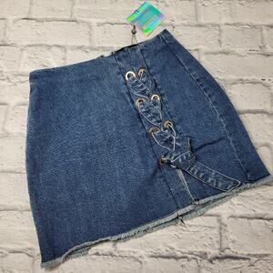 NWT Misguided Chunky Eyelet Lace-up Denim Mini Skirt size 4